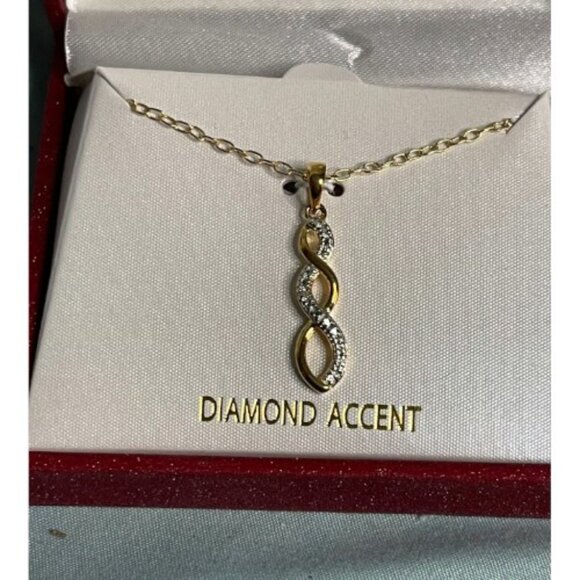 NIB 18K Gold over Sterling Genuine Diamond Necklace & Earring Set - Picture 3 of 4